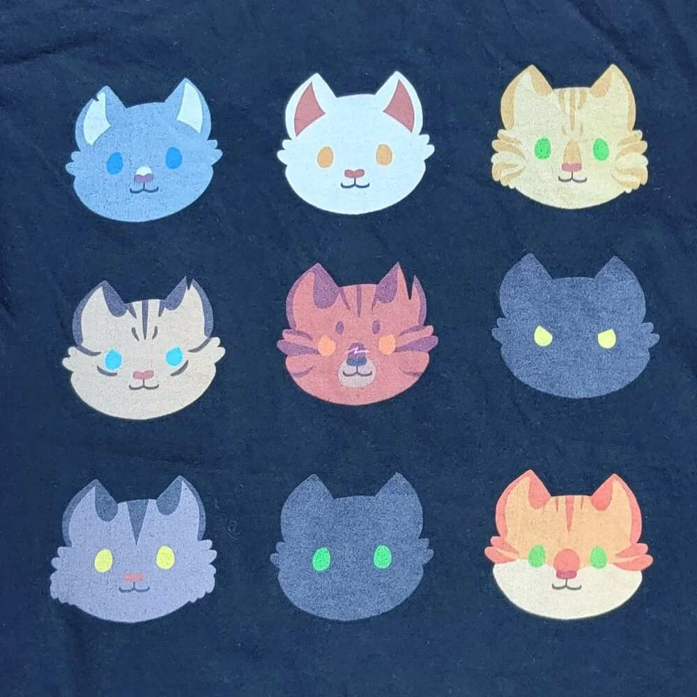 Black Short Sleeve Tee Shirt Cat Faces - S - Picture 2 of 5